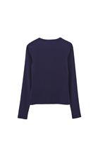 Bayan Lacivert Sıfır Yaka Düğmeli Tişört