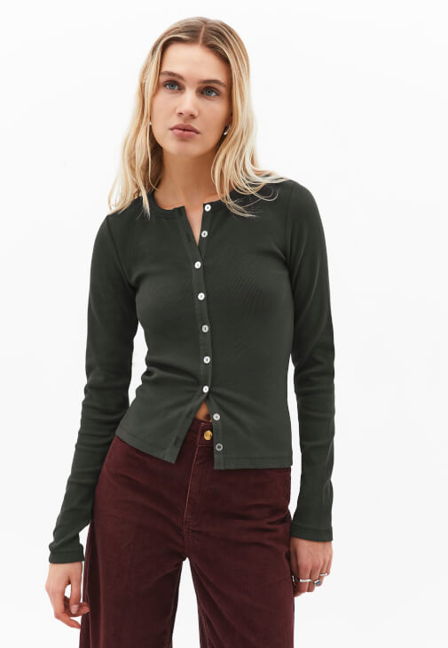 Yeşil Sıfır Yaka Düğmeli Tişört