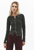 Bayan Yeşil Sıfır Yaka Düğmeli Tişört