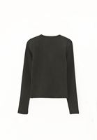 Bayan Yeşil Sıfır Yaka Düğmeli Tişört