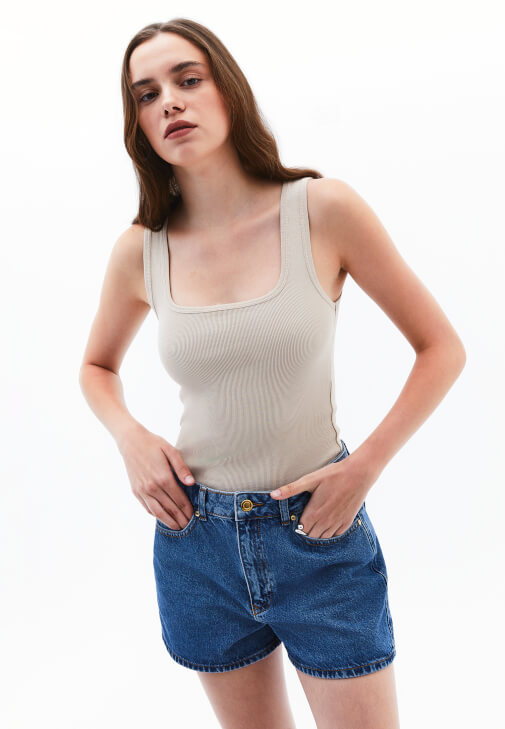 Bej Pamuklu Kare Yaka Atlet