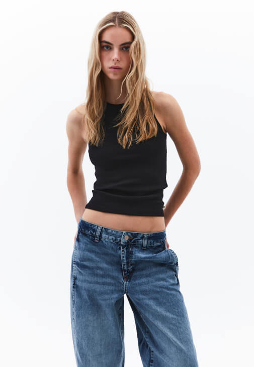 Siyah Pamuklu Halter Yaka Atlet