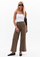 Bayan Bej Ultra Yüksek Bel Wide-Leg Pantolon