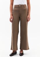Bayan Bej Ultra Yüksek Bel Wide-Leg Pantolon