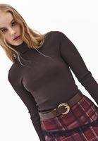 Bayan Kahverengi Pamuklu Uzun Kollu Roll Neck