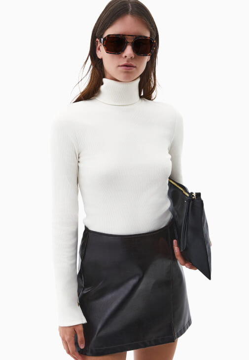 Krem Pamuklu Uzun Kollu Roll Neck