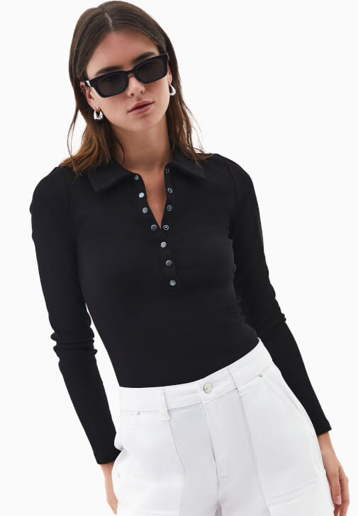 Siyah Polo Yaka Çıtçıtlı Tişört