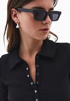 Bayan Siyah Polo Yaka Çıtçıtlı Tişört