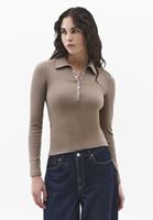 Bayan Kum Beji Polo Yaka Çıtçıtlı Tişört