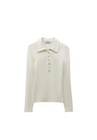 Bayan Krem Polo Yaka Çıtçıtlı Tişört