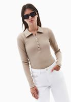 Bayan Bej Polo Yaka Çıtçıtlı Tişört