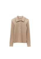 Bayan Bej Polo Yaka Çıtçıtlı Tişört