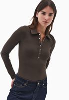 Bayan Kahverengi Polo Yaka Çıtçıtlı Tişört