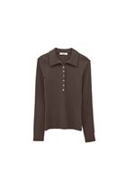 Bayan Kahverengi Polo Yaka Çıtçıtlı Tişört