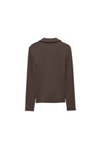 Bayan Kahverengi Polo Yaka Çıtçıtlı Tişört