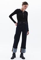 Women Black Tshirt with Snap Fastenening Detail