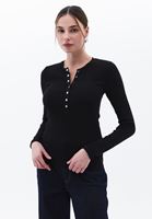 Women Black Tshirt with Snap Fastenening Detail