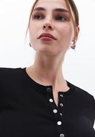 Women Black Tshirt with Snap Fastenening Detail