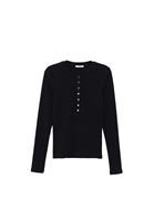 Women Black Tshirt with Snap Fastenening Detail