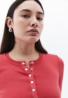 Women Red Tshirt with Snap Fastenening Detail