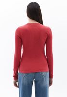 Women Red Tshirt with Snap Fastenening Detail