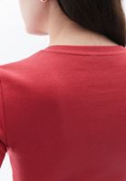 Women Red Tshirt with Snap Fastenening Detail