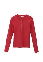 Women Red Tshirt with Snap Fastenening Detail