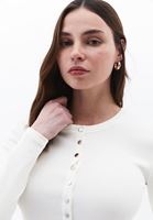 Women Cream Tshirt with Snap Fastenening Detail