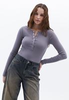 Women Grey Tshirt with Snap Fastenening Detail