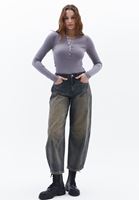 Women Grey Tshirt with Snap Fastenening Detail