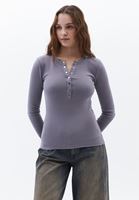 Women Grey Tshirt with Snap Fastenening Detail