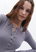 Women Grey Tshirt with Snap Fastenening Detail