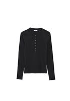 Bayan Siyah Çıtçıt Detaylı Tişört 