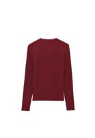 Bayan Bordo Çıtçıt Detaylı Tişört 