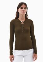 Bayan Yeşil Çıtçıt Detaylı Tişört 