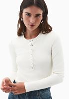 Bayan Krem Çıtçıt Detaylı Tişört 