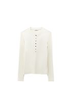 Bayan Krem Çıtçıt Detaylı Tişört 