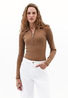 Bayan Kahverengi Polo Yaka Tişört