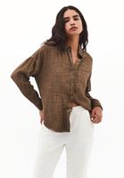 Bayan Kahverengi Yıkamalı Oversize Cepli Gömlek