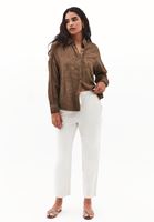 Bayan Kahverengi Yıkamalı Oversize Cepli Gömlek
