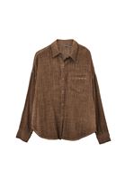 Bayan Kahverengi Yıkamalı Oversize Cepli Gömlek