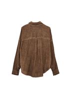 Bayan Kahverengi Yıkamalı Oversize Cepli Gömlek