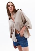 Bayan Bej Balon Kollu Oversize Gömlek