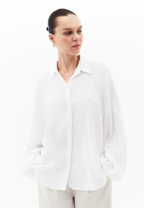 Oversize Balon Kollu Gömlek ve Etek Kombini