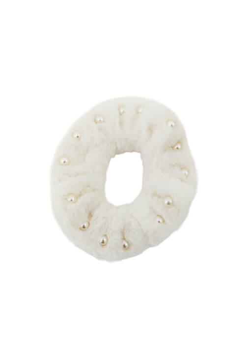 Krem Peluş Saç Tokası