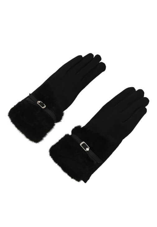 Siyah Peluş Detaylı Eldiven