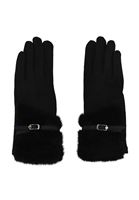 Bayan Siyah Peluş Detaylı Eldiven