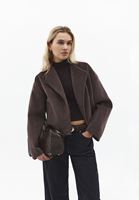 Bayan Kahverengi Yumuşak Dokulu Crop Ceket