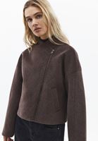 Bayan Kahverengi Yumuşak Dokulu Crop Ceket