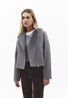 Bayan Gri Yumuşak Dokulu Crop Ceket